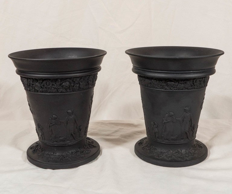 Stoneware Pair of Wedgwood Black Basalt Vases
