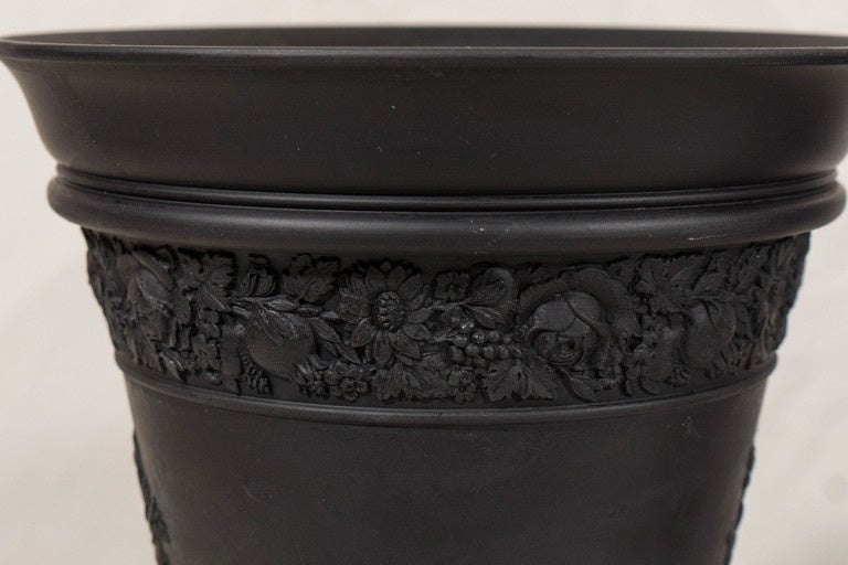 Pair of Wedgwood Black Basalt Vases In Excellent Condition In Katonah, NY