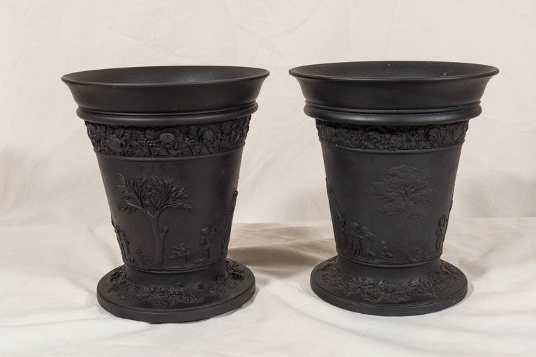 19th Century Pair of Wedgwood Black Basalt Vases