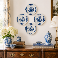 Set of Four Blue and White Delft Plates Hand Painted Mid 18th Century