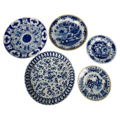 Five Dutch Delft Blue and White Chargers and Plates