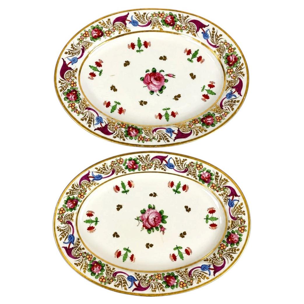 Coppia di piatti ovali antichi in porcellana del periodo Regency, dipinti a mano, Inghilterra, 1820 ca. in vendita