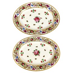 Pair Antique Porcelain Oval Dishes Regency Period Hand Painted England Ca-1820