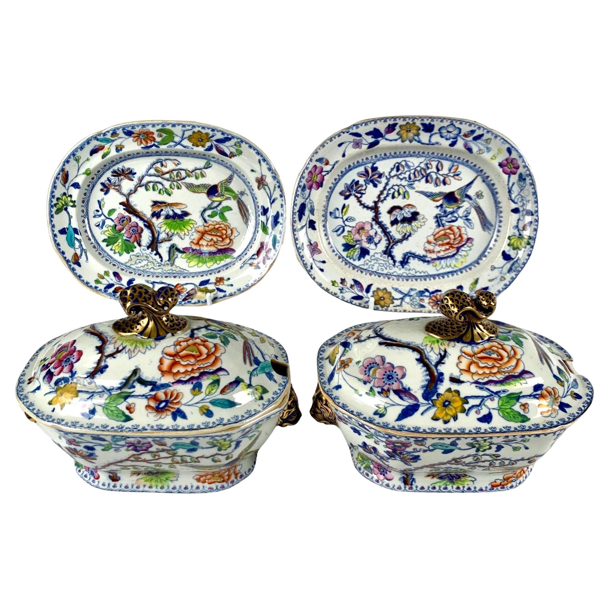 Pair of Sauce Tureens Flying Bird Pattern England Circa 1815 For Sale