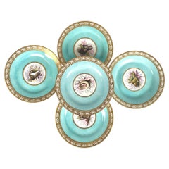Antique Shell-Decorated Worcester Porcelain Plates, Set of Five, Circa 1820