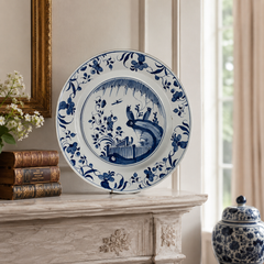 Plato grande de Delft azul y blanco, pintado a mano, de Bristol, hacia 1760