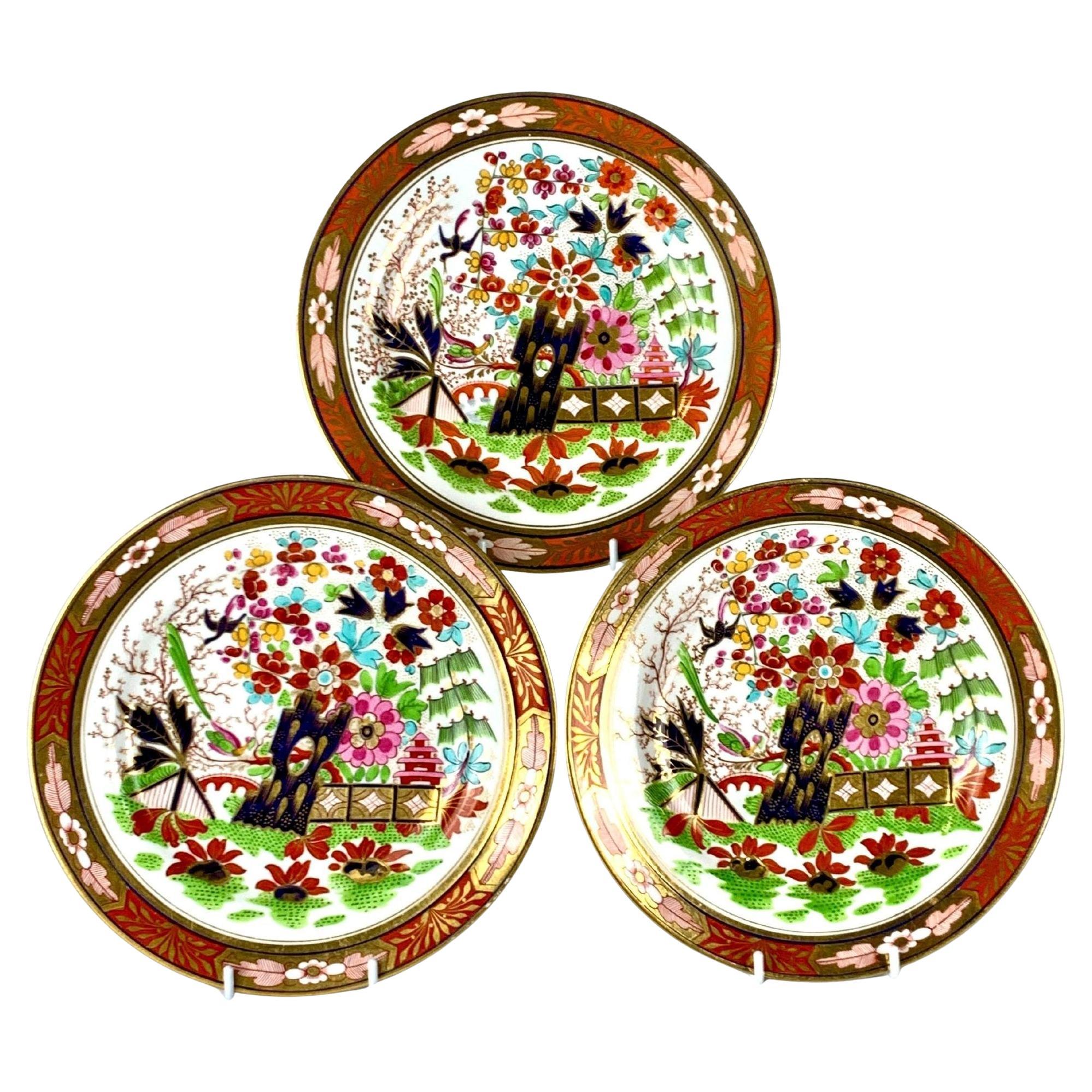Set of Three Flight Barr & Barr Worcester Imari Plates Fence Pattern C-1810