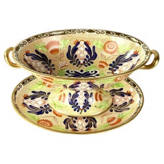 Antique Wedgwood Pearlware Hand Painted Compote with Tray Imari Style c.1820