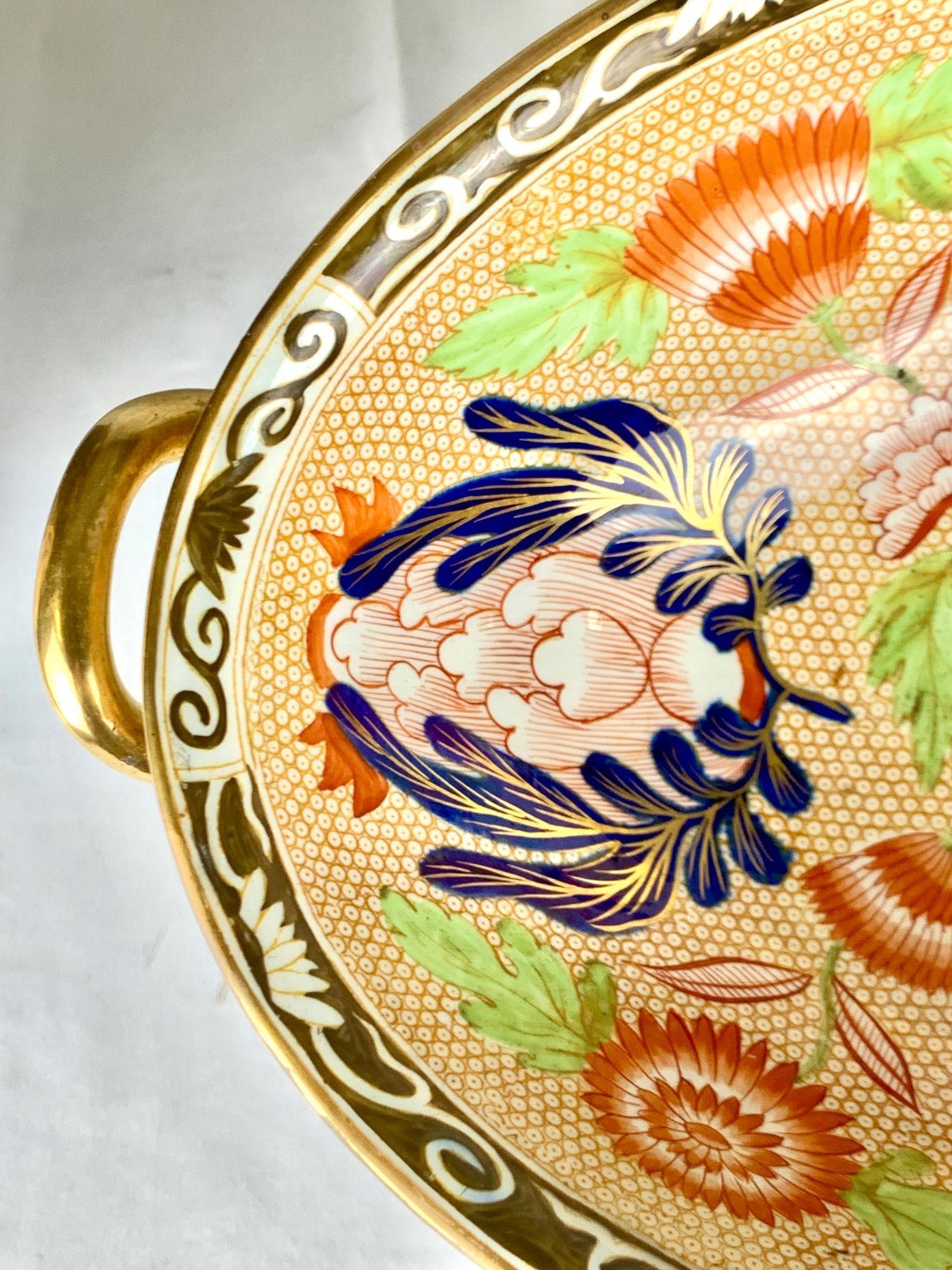 Antike Wedgwood Perlenware Hand bemalt Kompott mit Tablett Imari-Stil c.1820 (19. Jahrhundert) im Angebot