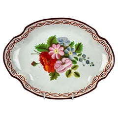 Antique English Staffordshire Pearlware Dish Hand Painted Flowers Circa 1820