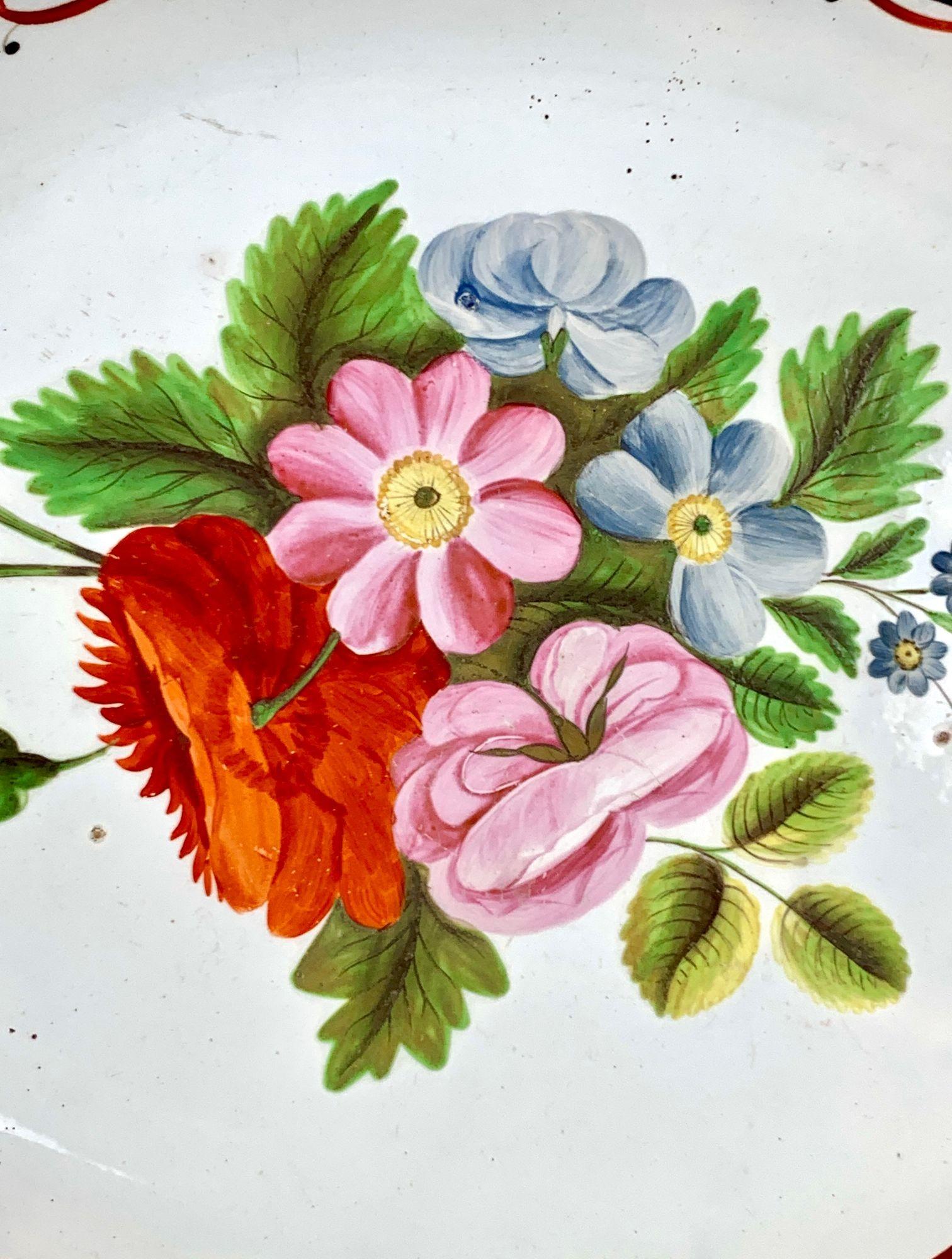 Antike englische Staffordshire Perlengeschirr Hand gemalt Blumen CIRCA 1820 (Englisch) im Angebot
