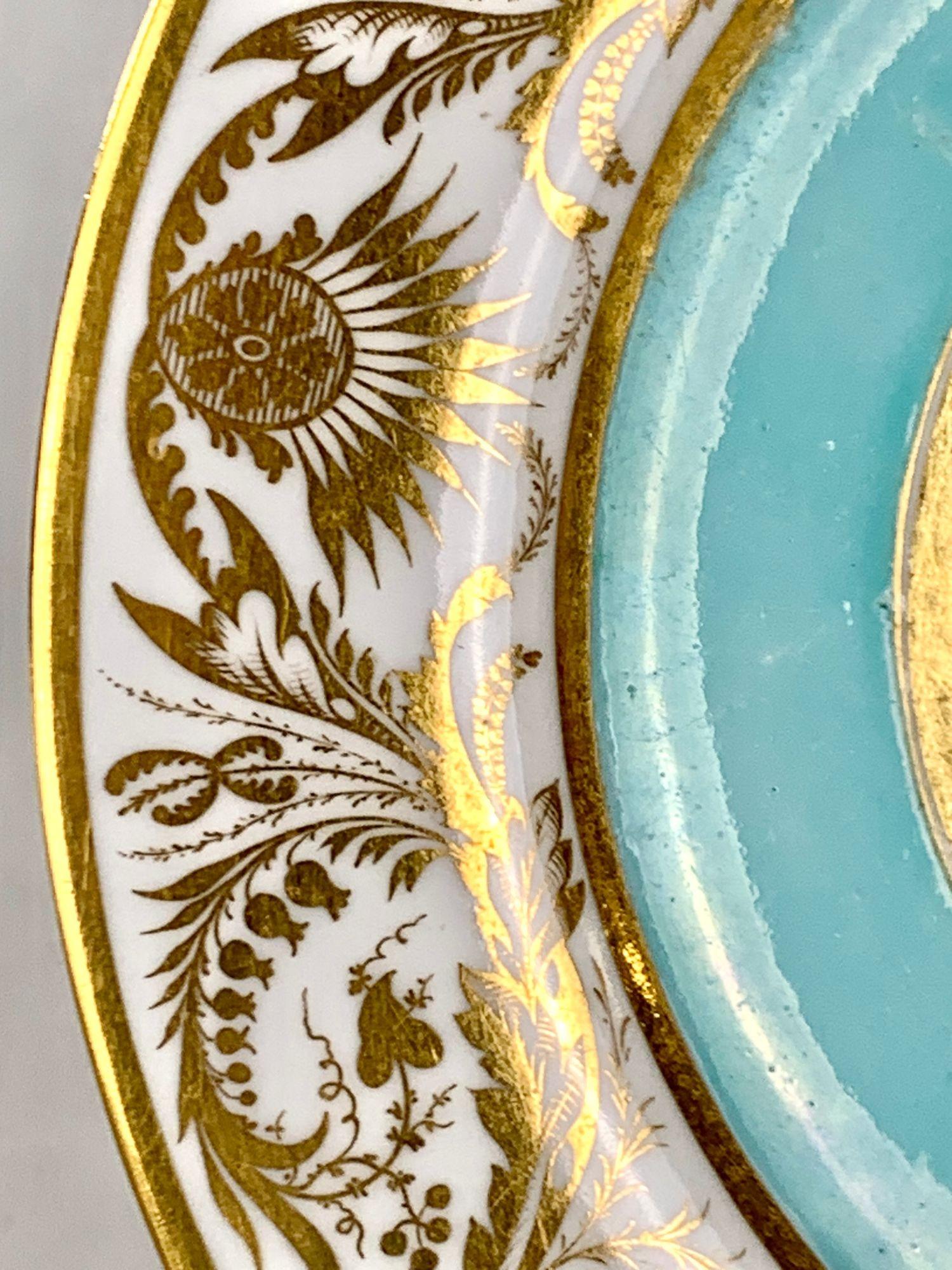 Antiker BFB Worcester Handgemalter Teller mit Muscheln Aqua Grund & Vergoldet Ca. 1807 (Porzellan) im Angebot