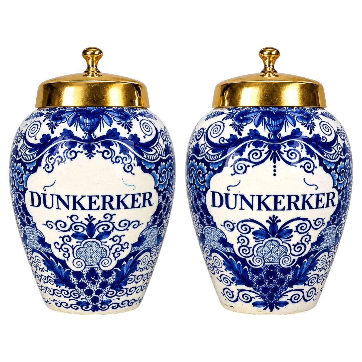 Paar antike holländische Delft Blau und Weiß Tabak Gläser Hand gemalt CIRCA 1770 im Angebot
