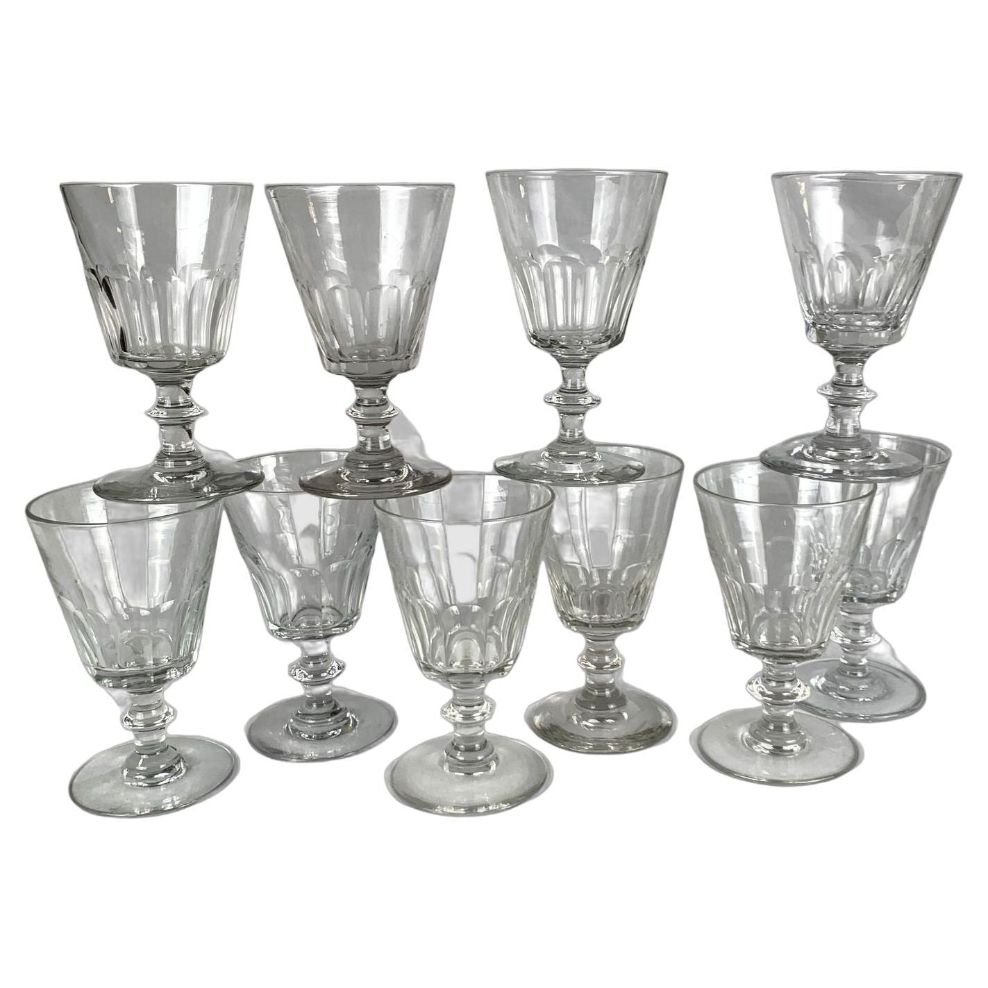 Set of Ten Early 19th-Century English Fluted Wine Glasses Hand-Blown