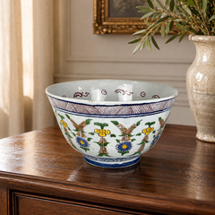 Große antike holländische Delft-Schale mit handgemalter Blumendekoration CIRCA 1880