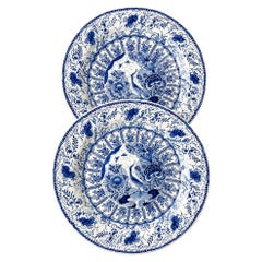 Coppia di grandi piatti Delft olandesi in bianco e blu con marchio Axe del XVIII secolo CIRCA 1770