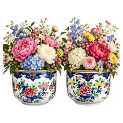 Pair of Chinese Porcelain Famille Rose Ginger Jars, Qianlong Period Hand Painted