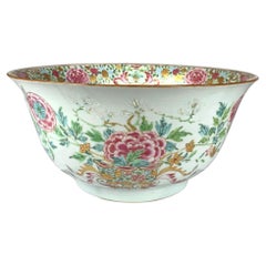 Chinese Export Porcelain Punch Bowl Famille Rose Hand Painted Qianlong