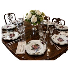 Antique English Porcelain Dessert Plates Set of 8 Hand Painted Hexagonal Floral