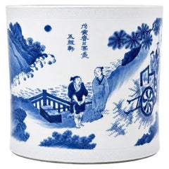Large Chinese Blue and White Brush Pot 19th Century Guangxu Period