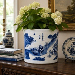 Large Chinese Blue and White Brush Pot 19th Century Guangxu Period