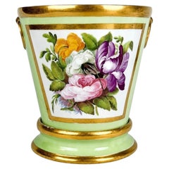 Cache-pot en porcelaine anglaise vert pomme avec socle, peint à la main, C-1825