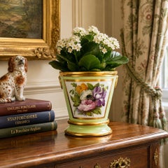 Cache-pot en porcelaine anglaise vert pomme avec socle, peint à la main, C-1825