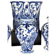 Dutch Delft Blue and White 5 Piece Garniture Hand Painted Three Bells C-1830