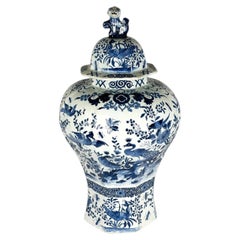 Large Blue and White Dutch Delft Jar Vase with Cover Late 19th Century