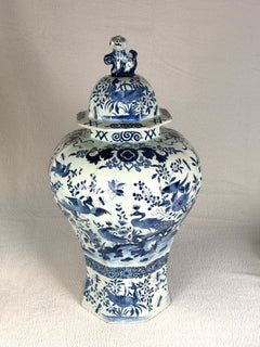 Large Blue and White Dutch Delft Jar Vase with Cover Late 19th Century