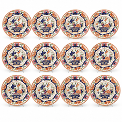 Set of Twelve Hand Painted Ironstone Soup Plates by Hicks and Meigh c. 1820