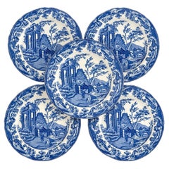 Lot de douze assiettes plates bleues et blanches, Angleterre, vers 1810, fabriquées par Lakin