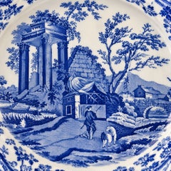 Lot de douze assiettes plates bleues et blanches, Angleterre, vers 1810, fabriquées par Lakin