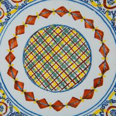 Antique Delft Charger Polychrome Decoration of Scottish Tartan Plaid
