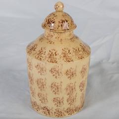 Antique Creamware Tea Caddy with Sponged Decoration