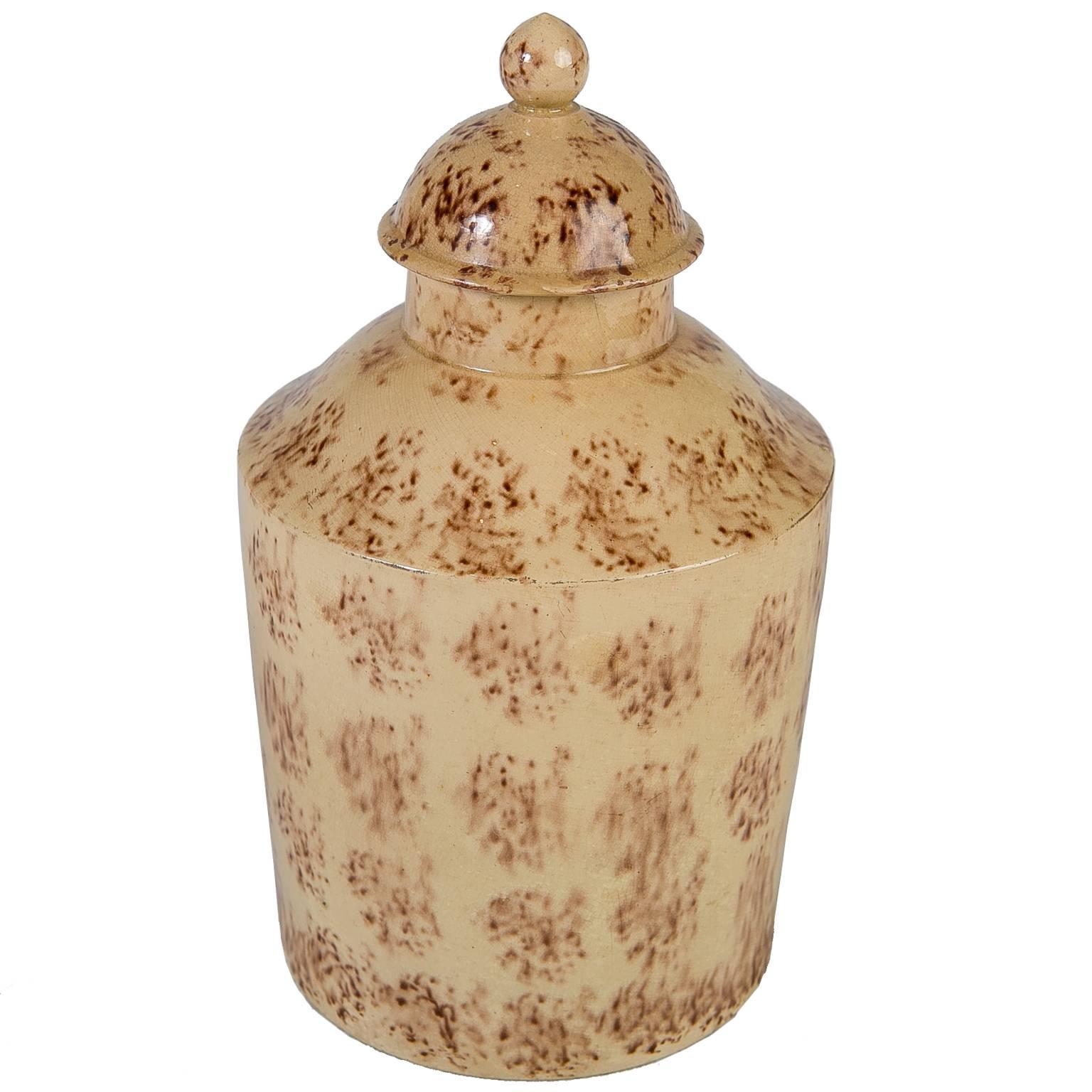 Antique Creamware Tea Caddy with Sponged Decoration