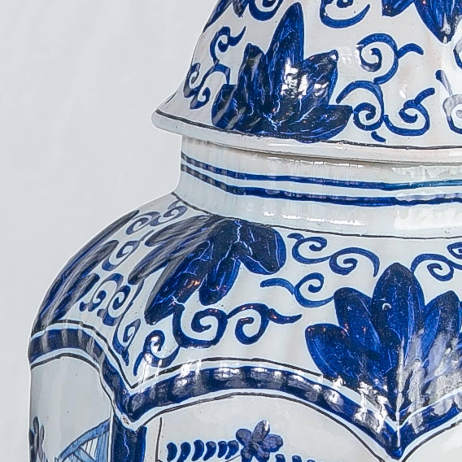 19th Century Blue and White Delft Jars Pair