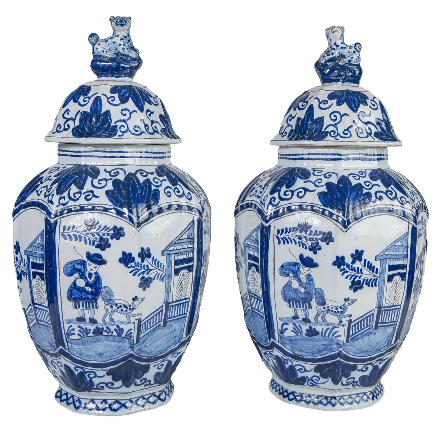 Blue and White Delft Jars Pair