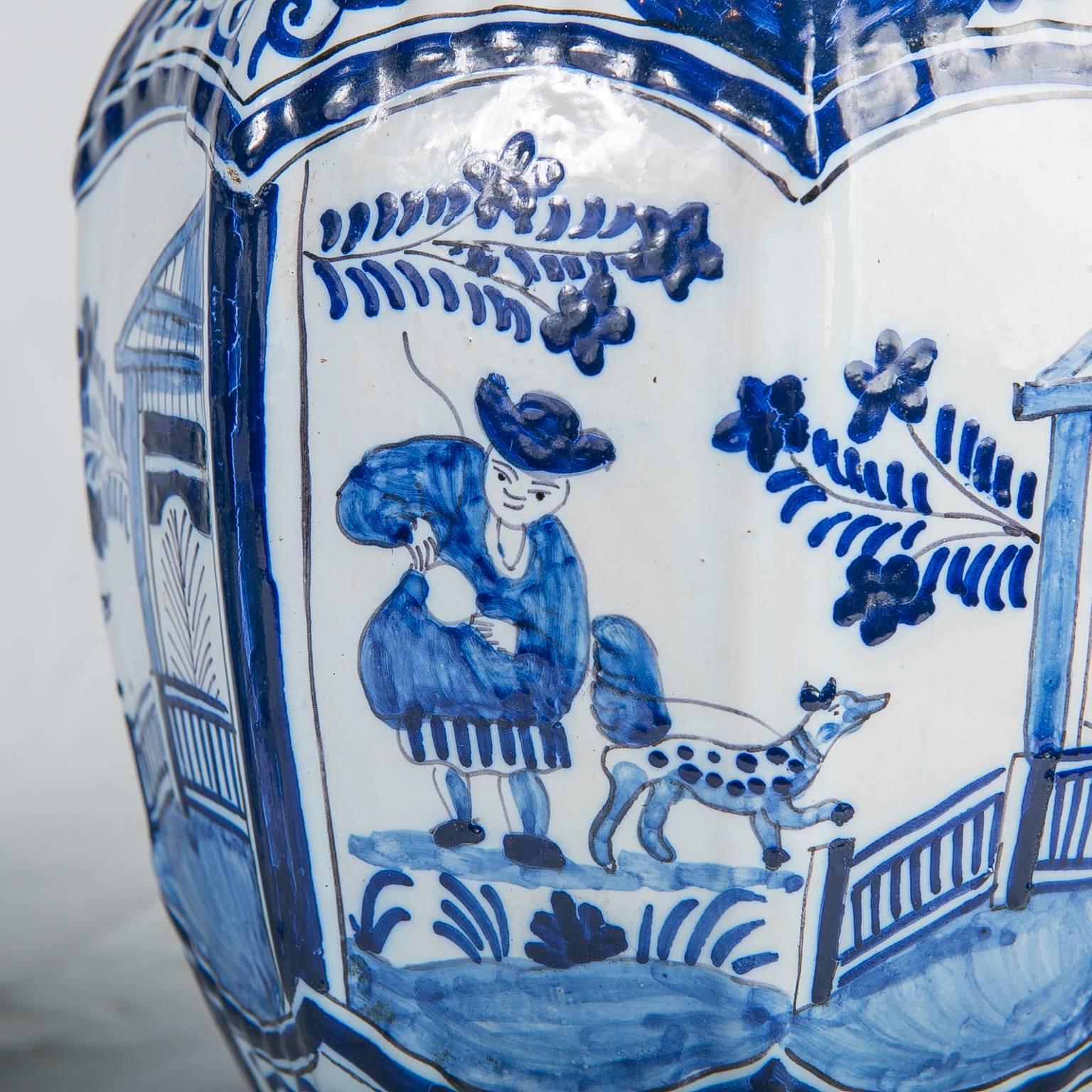 Chinoiserie Blue and White Delft Jars Pair