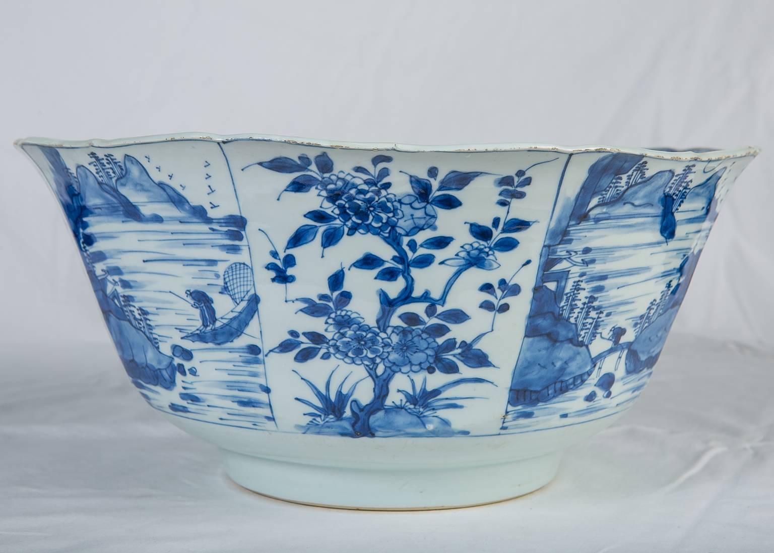large blue and white chinese bowl