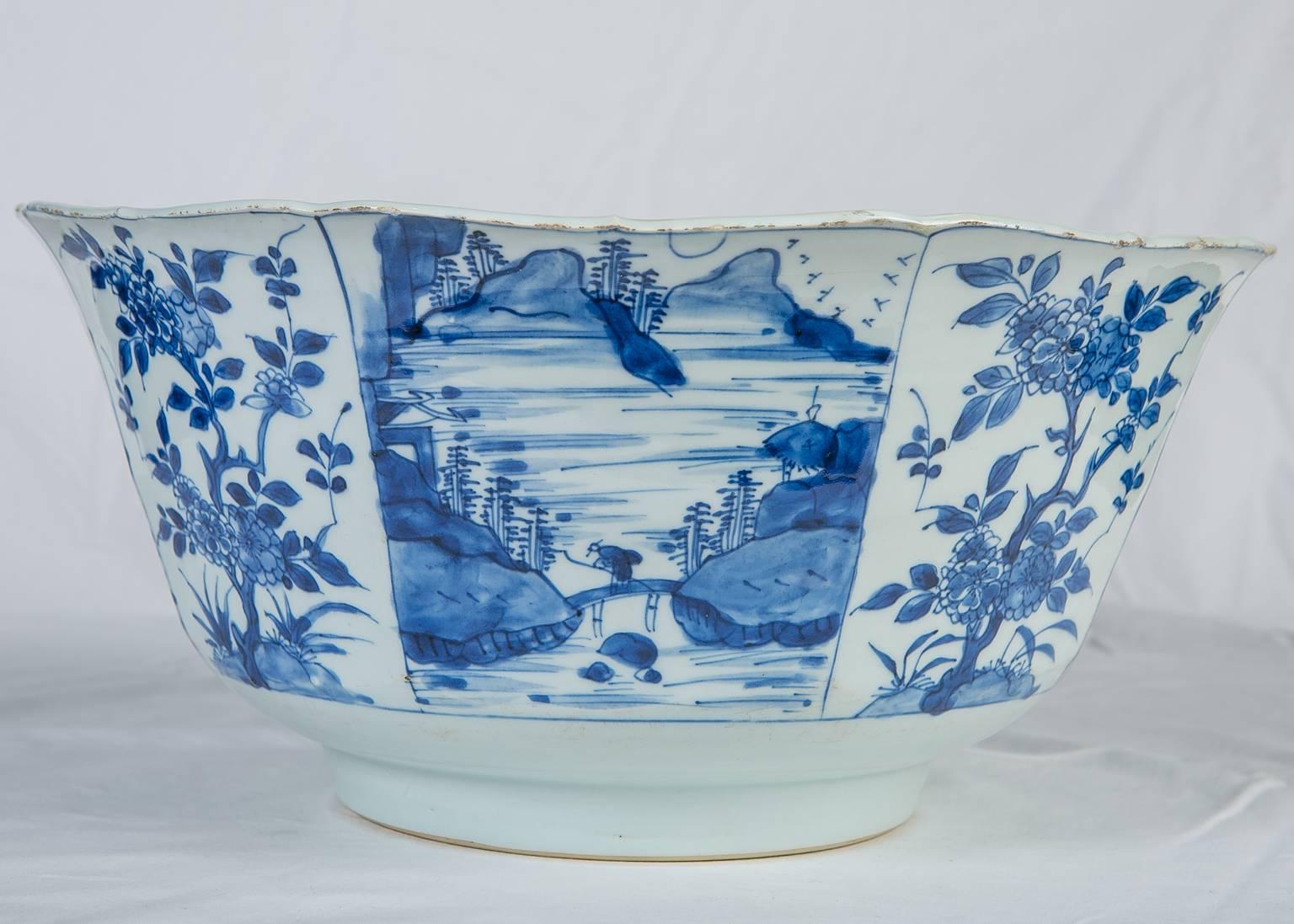 Early 18th Century Blue and White Chinese Bowl Large Kangxi Punch Bowl