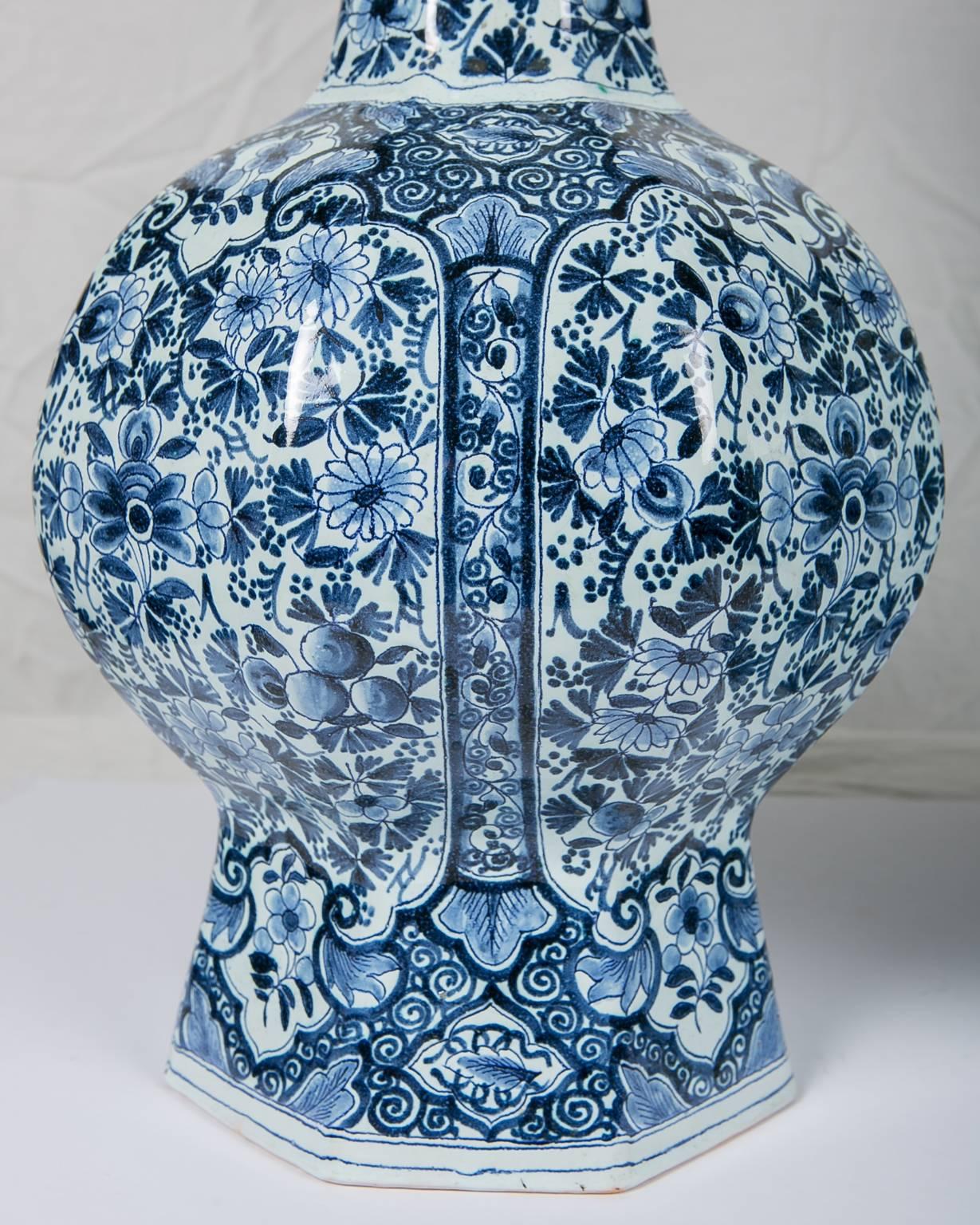 Hand-Painted Blue and White Delft Vases Made circa 1850