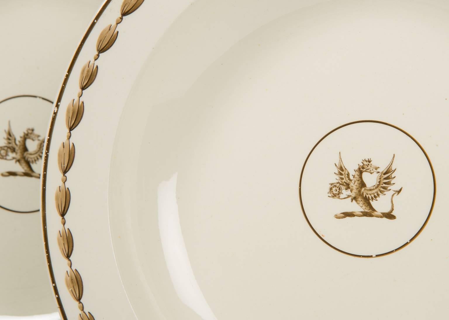 English Wedgwood Creamware Dishes with a Dragon Crest