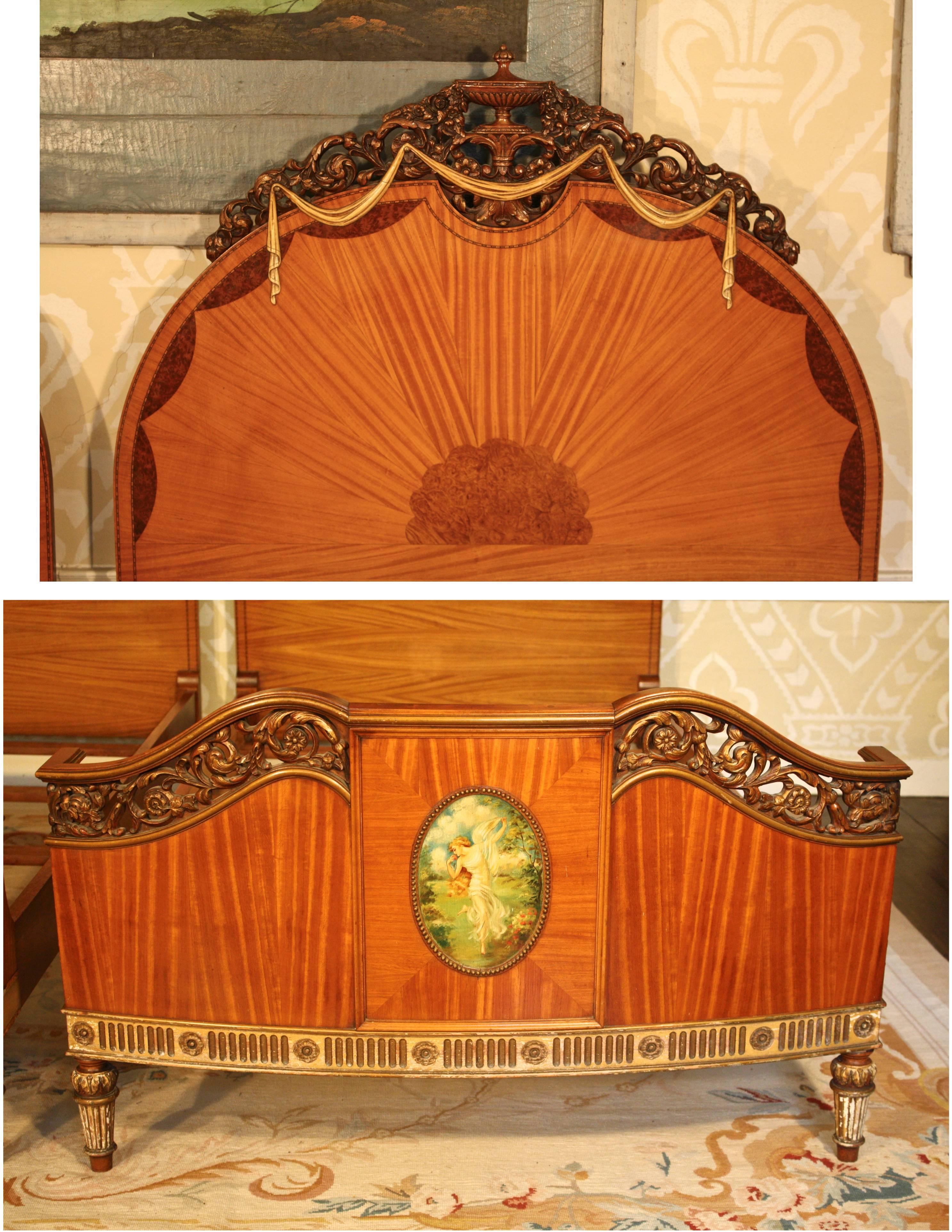 French PAIR of Art Nouveau Beds