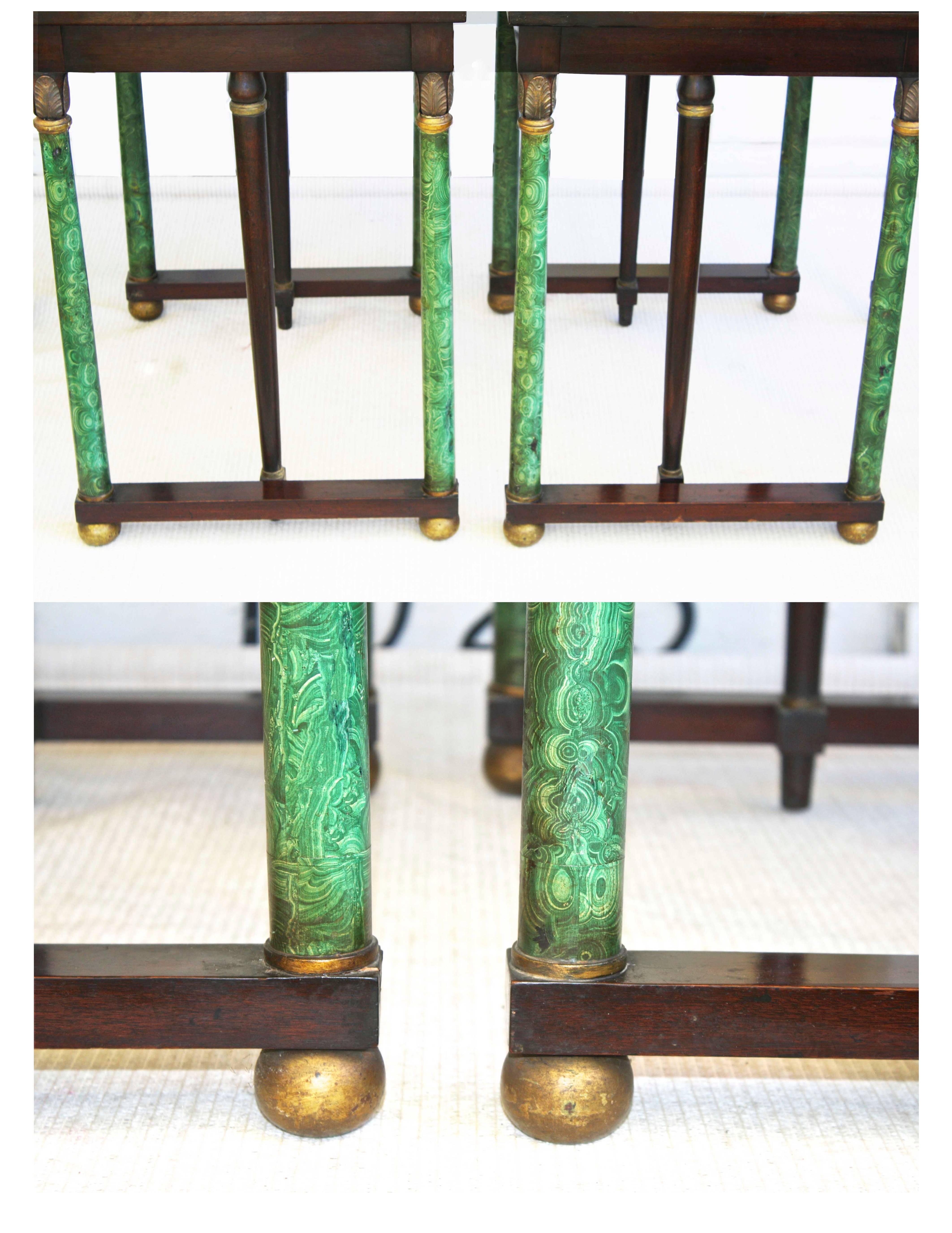 Malachite Pair of Empire Revival Nesting End Tables For Sale