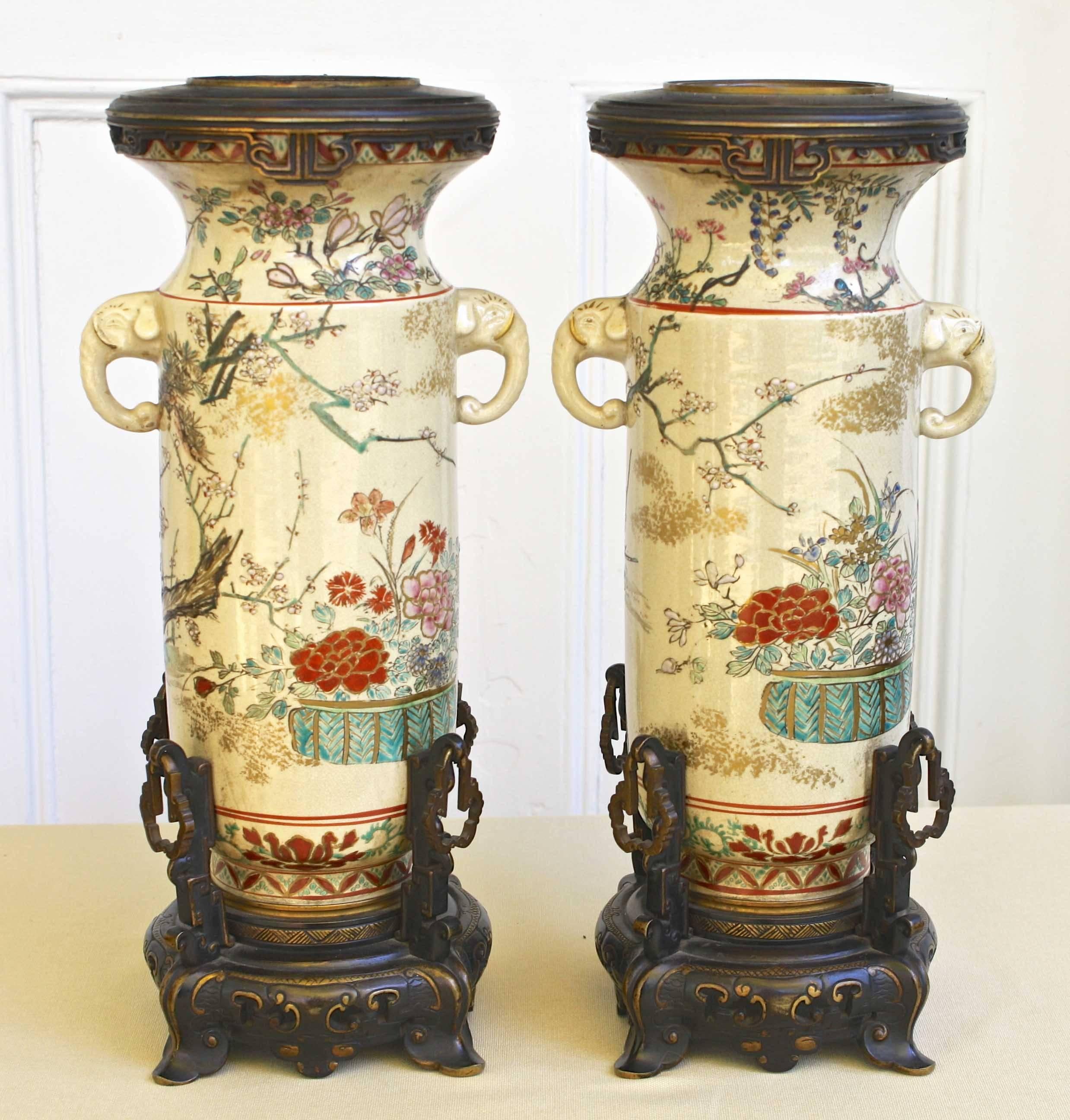 Meiji PAIR of Japanese Satsuma Vases For Sale