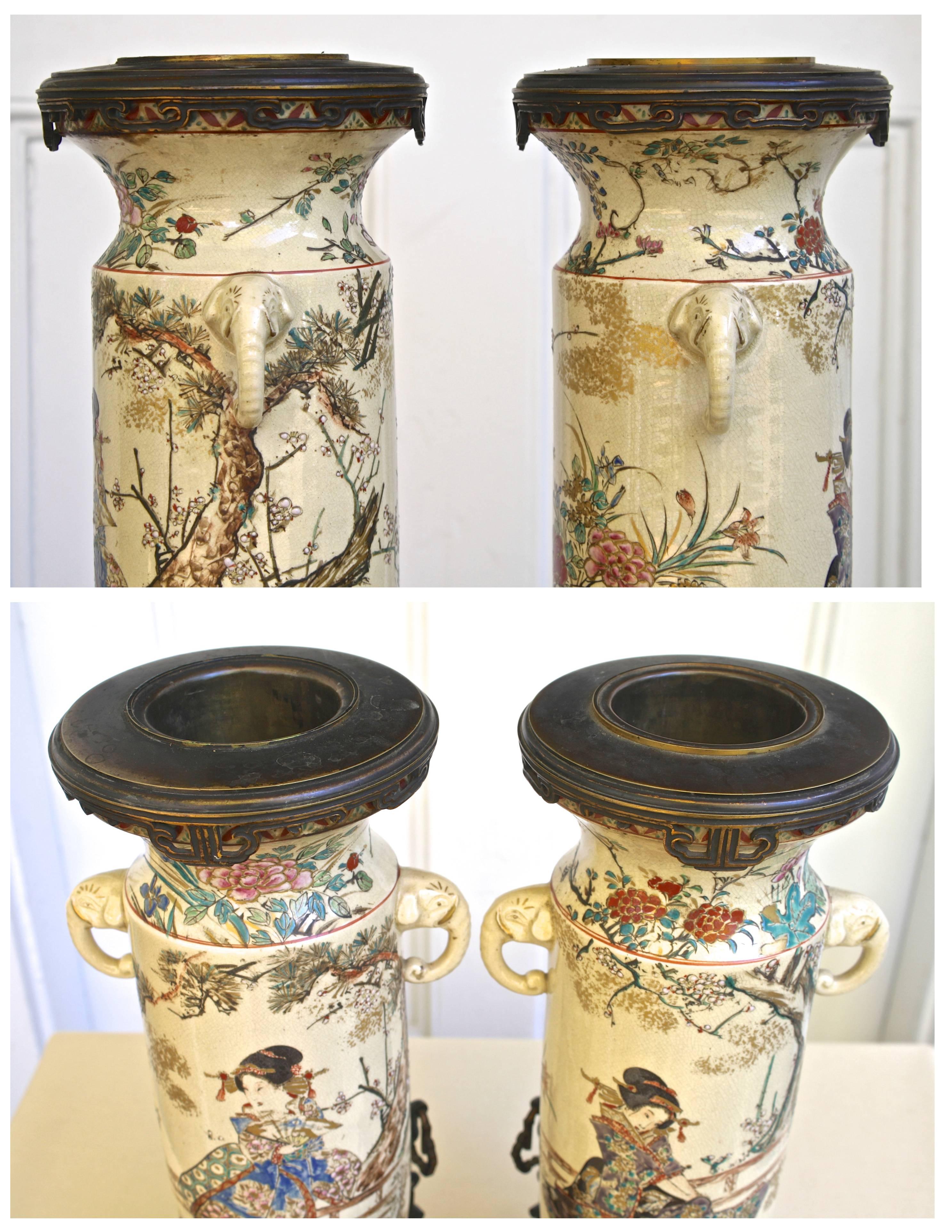 Bronze PAIR of Japanese Satsuma Vases For Sale
