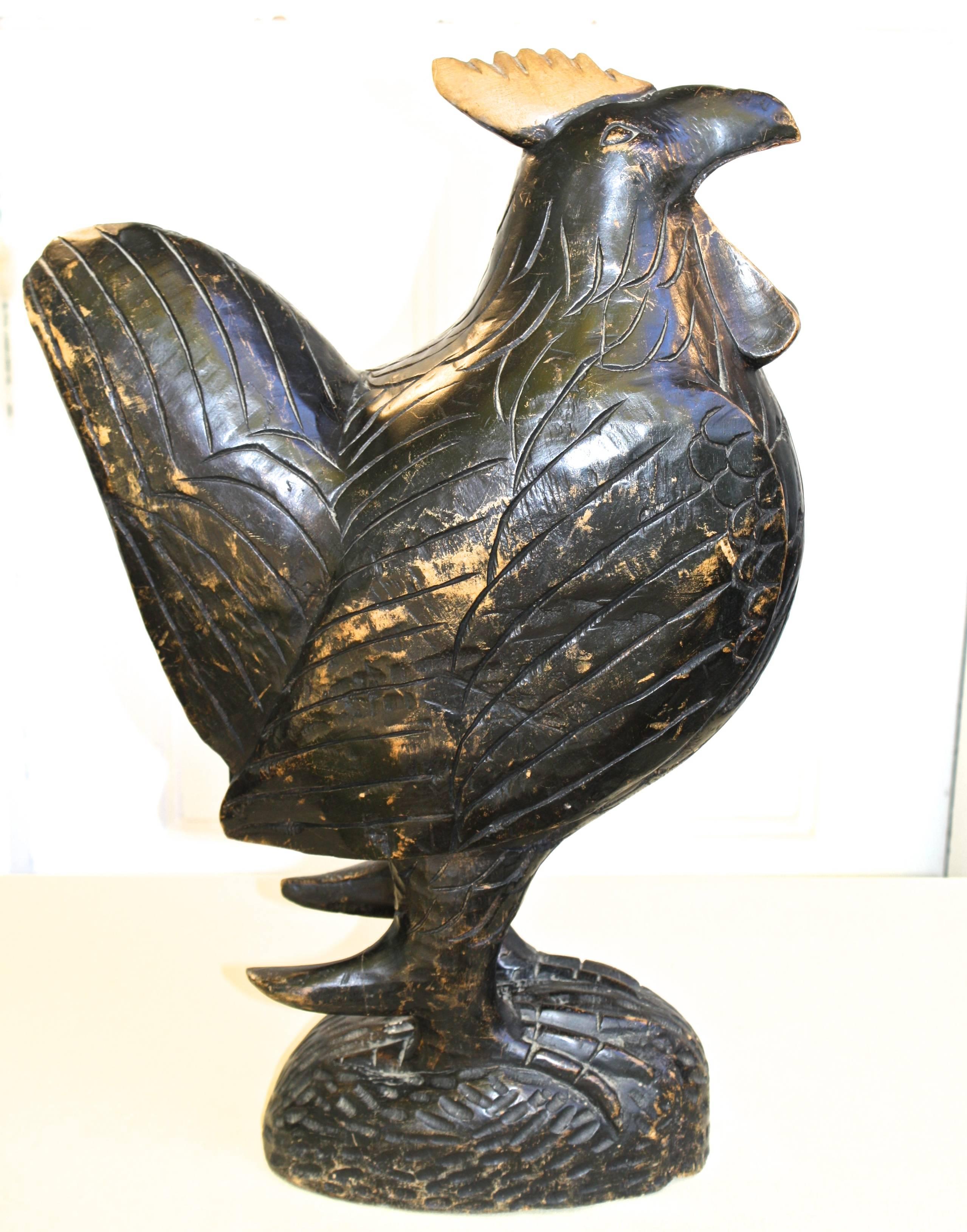Folk Art Jamaican Carved Wooden Rooster For Sale