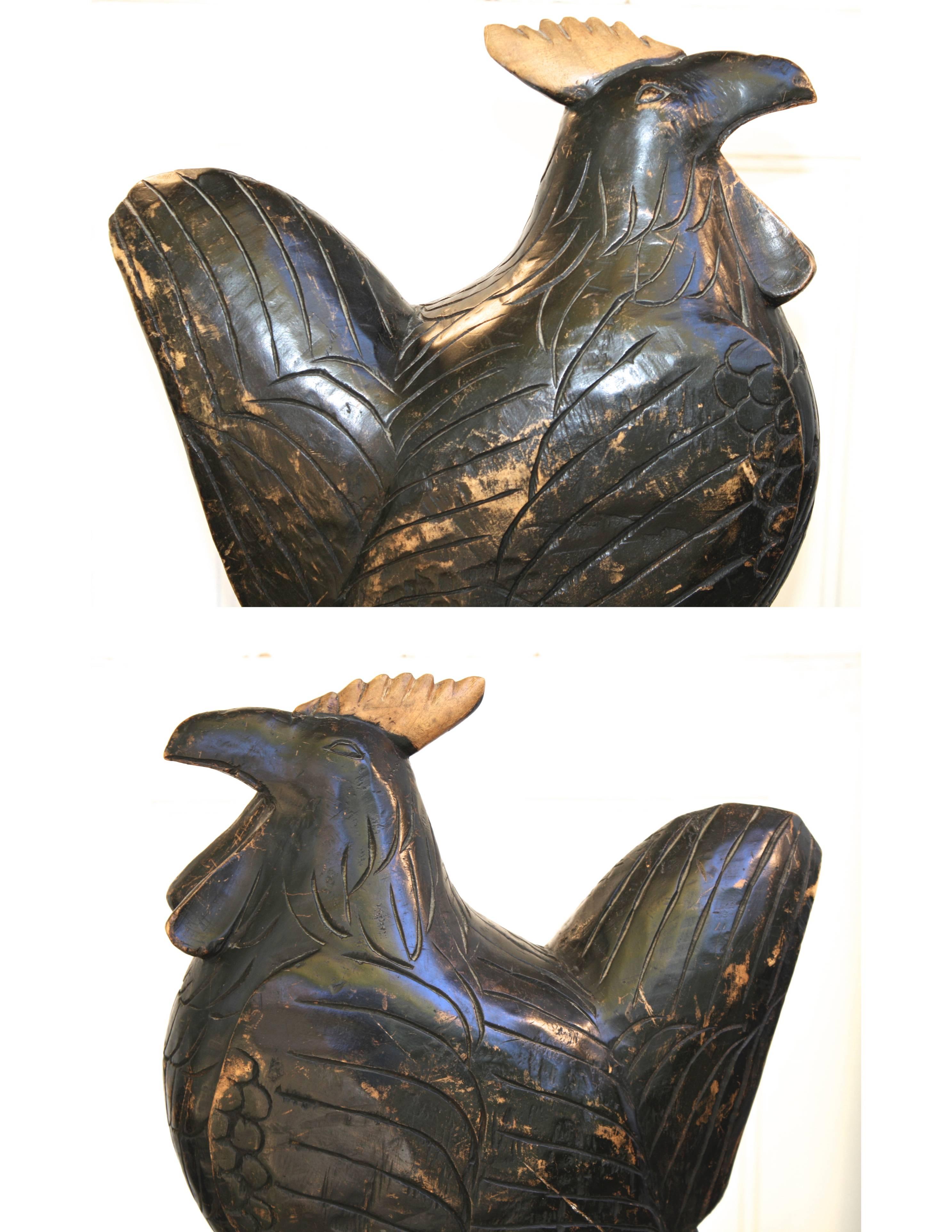 Unknown Jamaican Carved Wooden Rooster For Sale