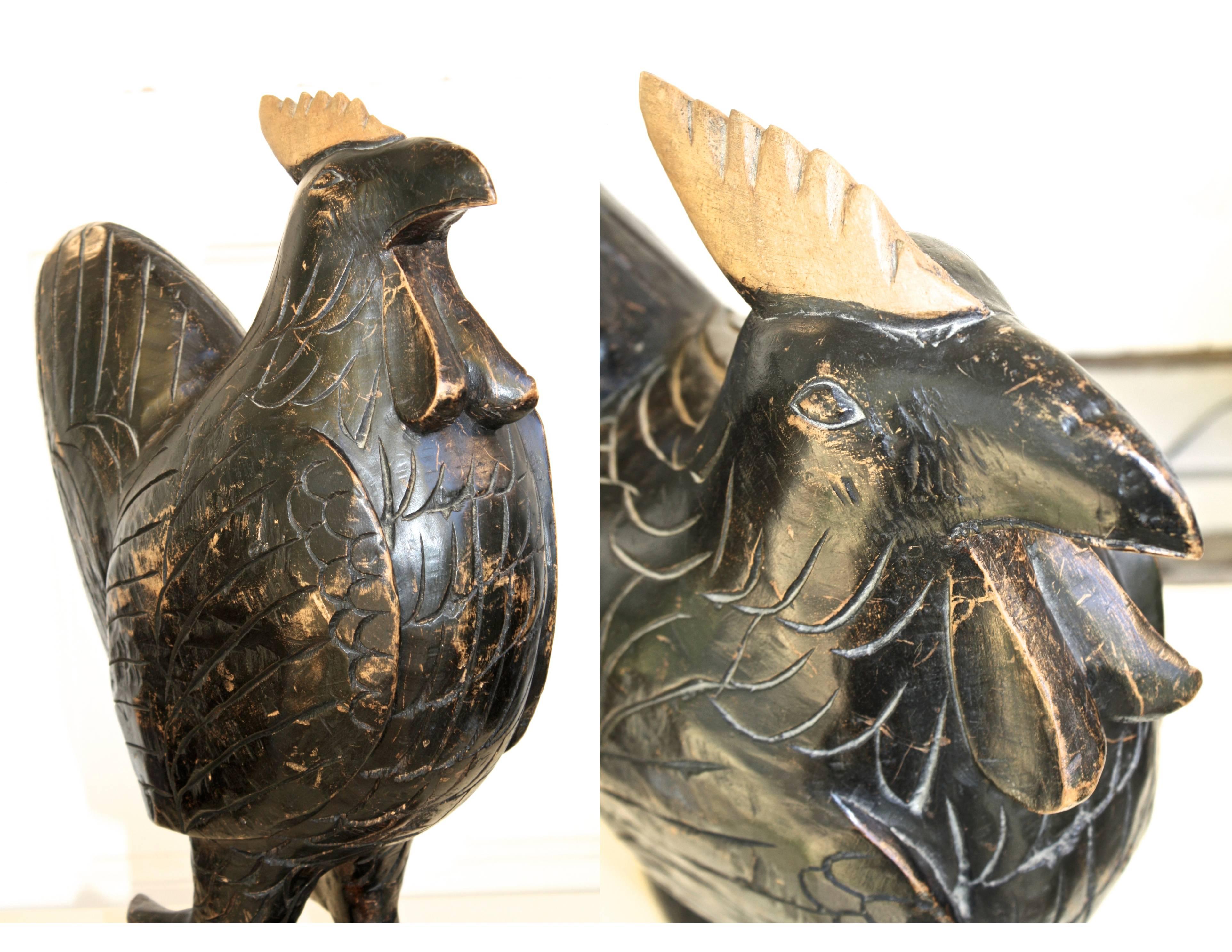 Hand-Carved Jamaican Carved Wooden Rooster For Sale